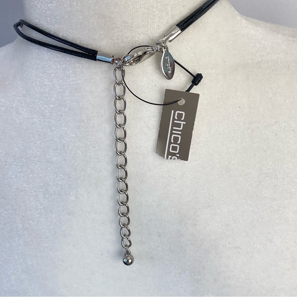 Chico’s Hammered Silver Long Necklace Black Cord - Picture 7 of 9